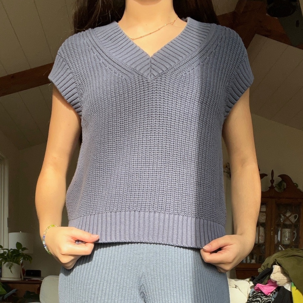 SO Women's Blue Knit Top and Wide Leg Pants Set